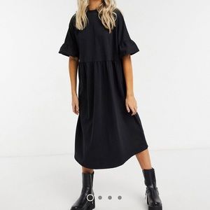 ASOS Black Ruffle Sleeve Midi Dress Size 14